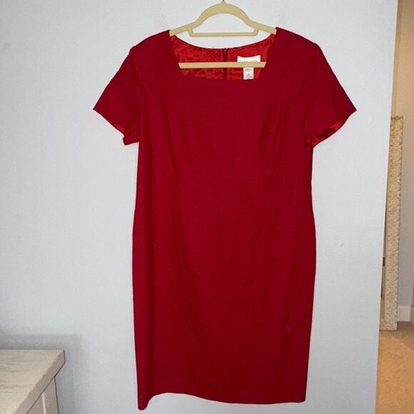 Chadwicks Womens Vtg Sheath Dress Size 14 Petite Red Linen Blend Short Sleeve - Picture 1 of 8